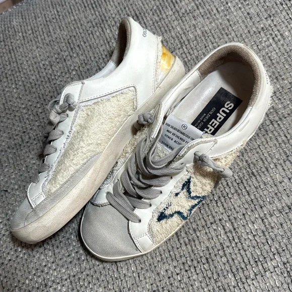 Golden Goose Superstar Sneakers Fringe Cream Blue Star EU37/ US sz6